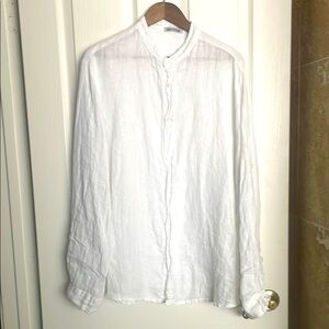 Pronto Moda - Raw Linen White banded Shirt